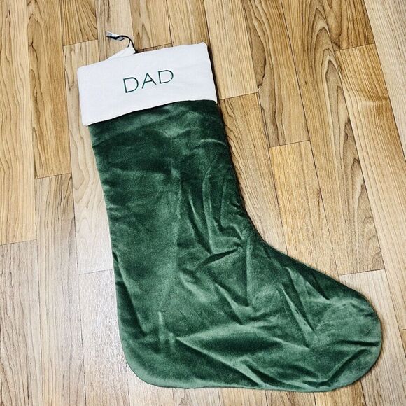 West Elm Other - West Elm DAD Christmas Stocking Green White Velvet Mono Large 23“